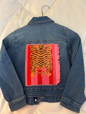 BCBGirls Denim Jacket with Pink & Orange Tiger Patch